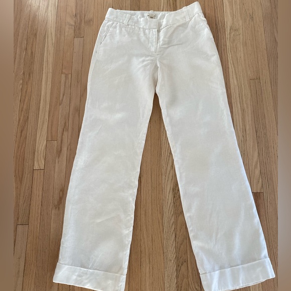 J.Crew Old Money Quiet Luxury Herringbone Linen Cream Cuffed Wide Leg Trousers 6 - Picture 1 of 7